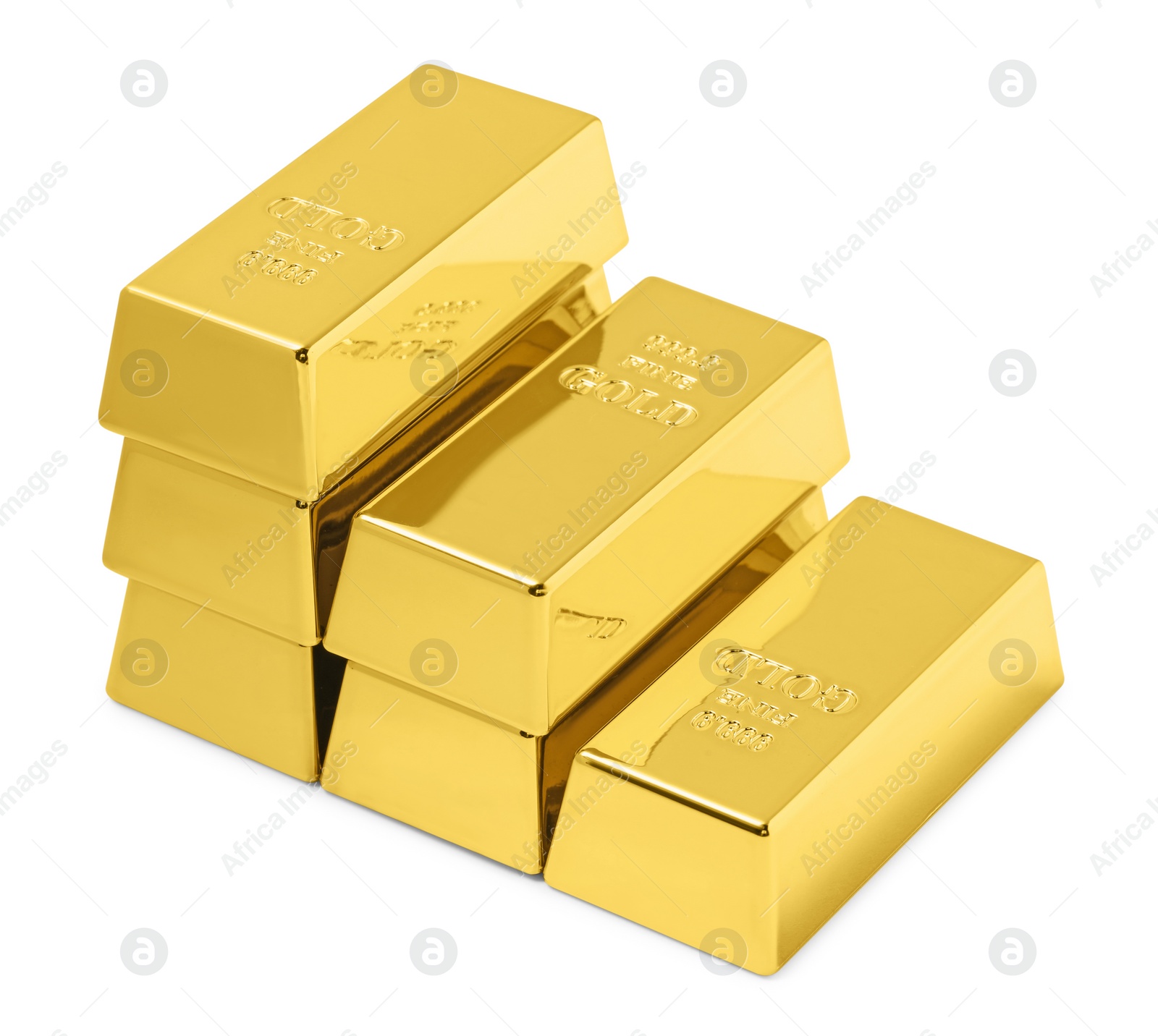 Photo of Stack of shiny gold bars isolated on white