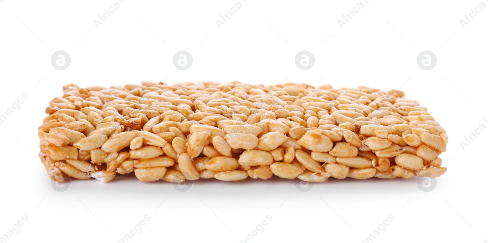 Photo of Puffed rice bar (kozinaki) on white background