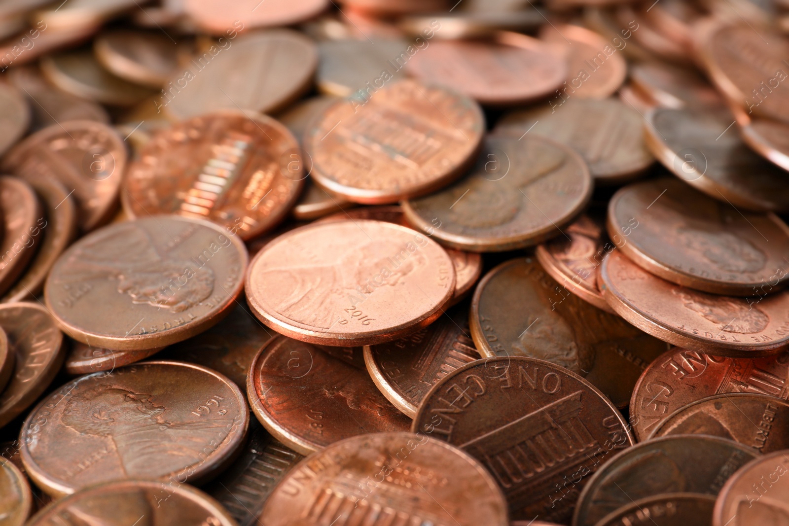 Photo of Pile of US coins as background, closeup