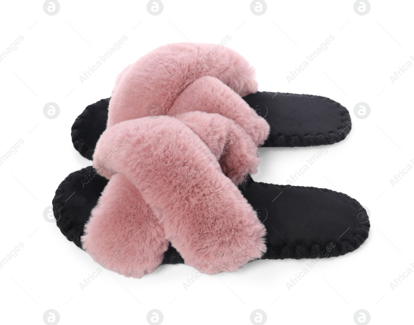 Photo of Pair of soft slippers isolated on white