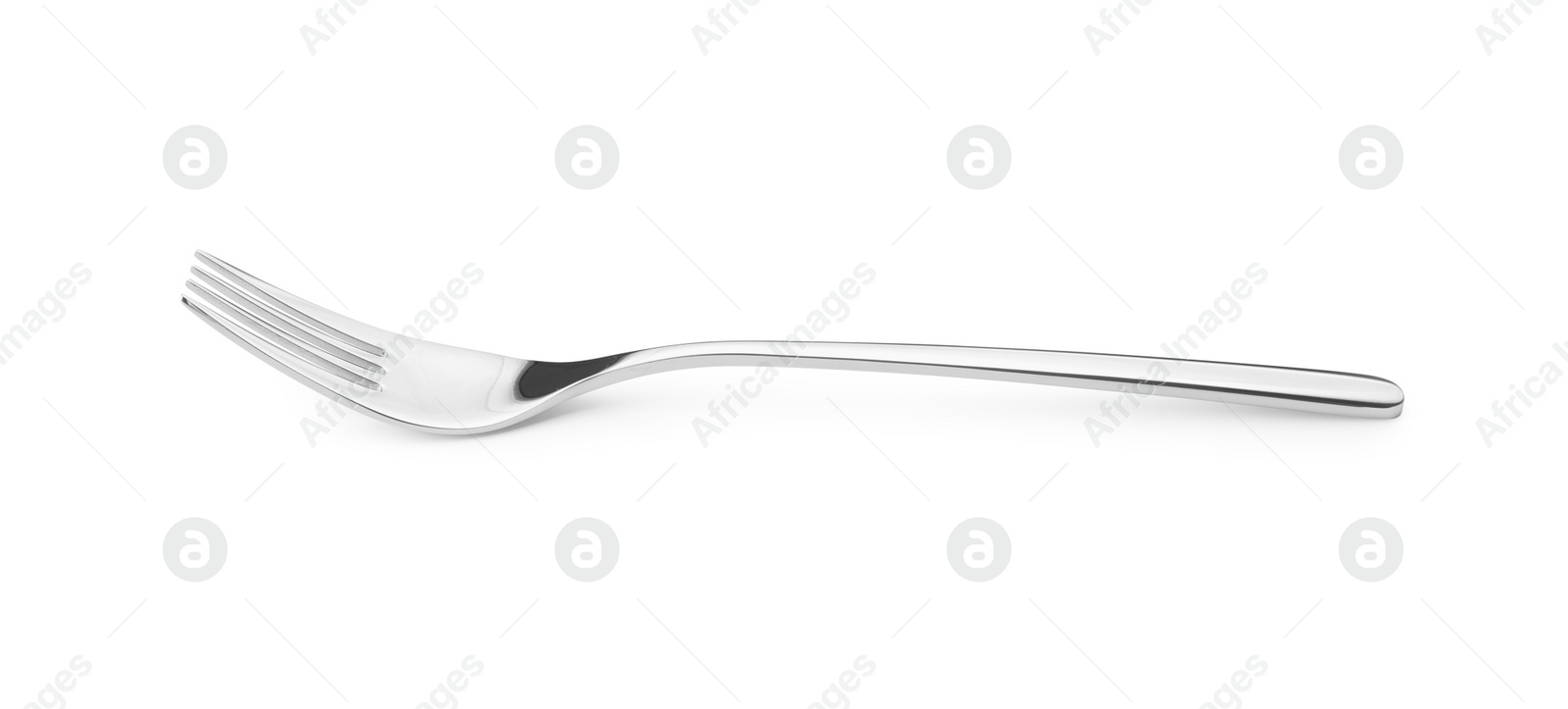 Photo of One shiny silver fork isolated on white