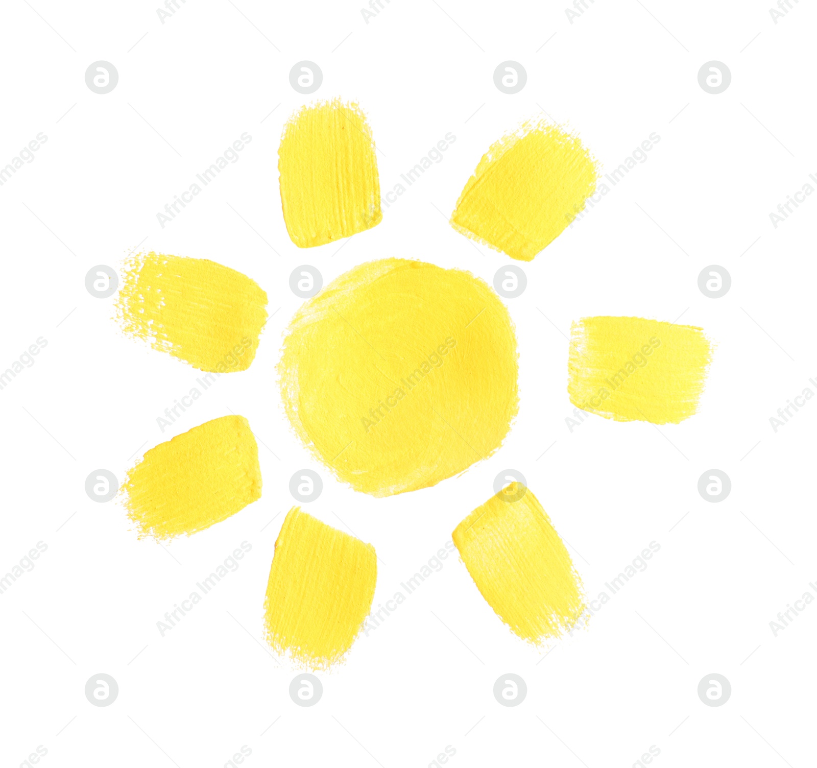 Photo of Child's painting of sun on white background