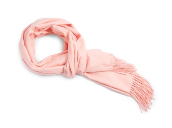 One beautiful cashmere scarf on white background, top view