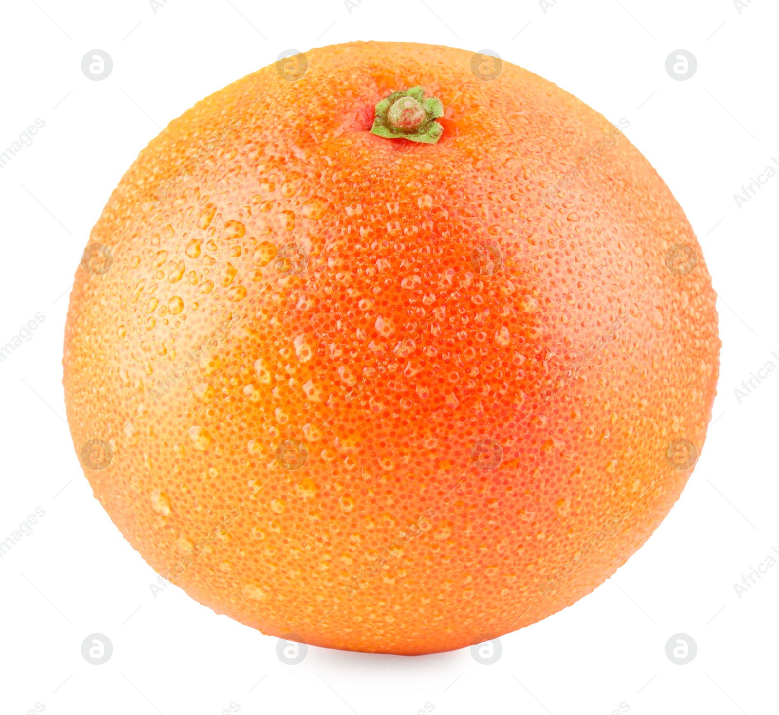 Photo of Fresh ripe grapefruit with water drops isolated on white. Citrus fruit