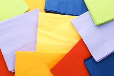 Photo of Many colorful paper napkins as background, top view