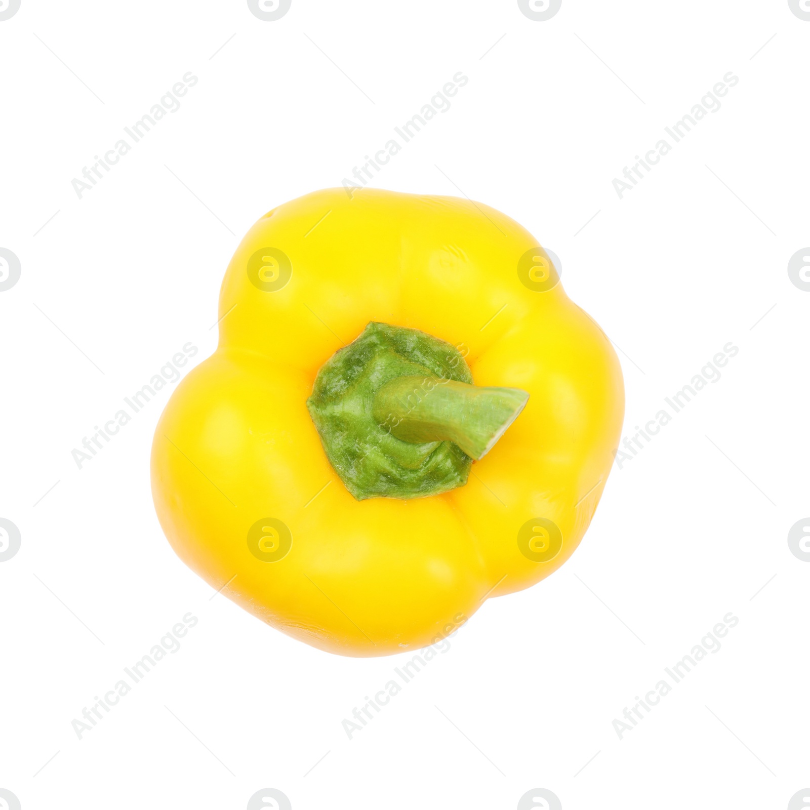 Photo of Ripe yellow bell pepper on white background, top view