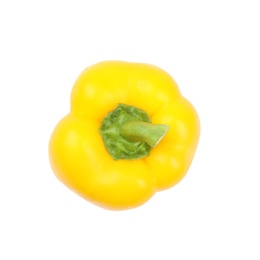 Photo of Ripe yellow bell pepper on white background, top view