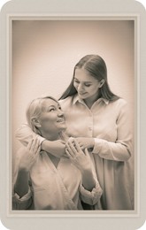Image of Old picture of mother and her adult daughter. Portrait for family tree