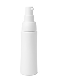 Photo of Bottle of cosmetic product on light background