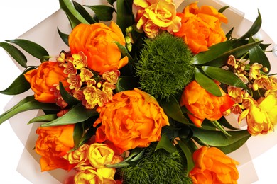 Image of Bouquet of beautiful orange peony tulips, closeup