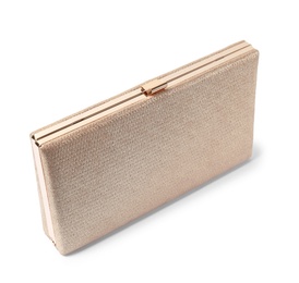 Stylish female gold clutch on white background