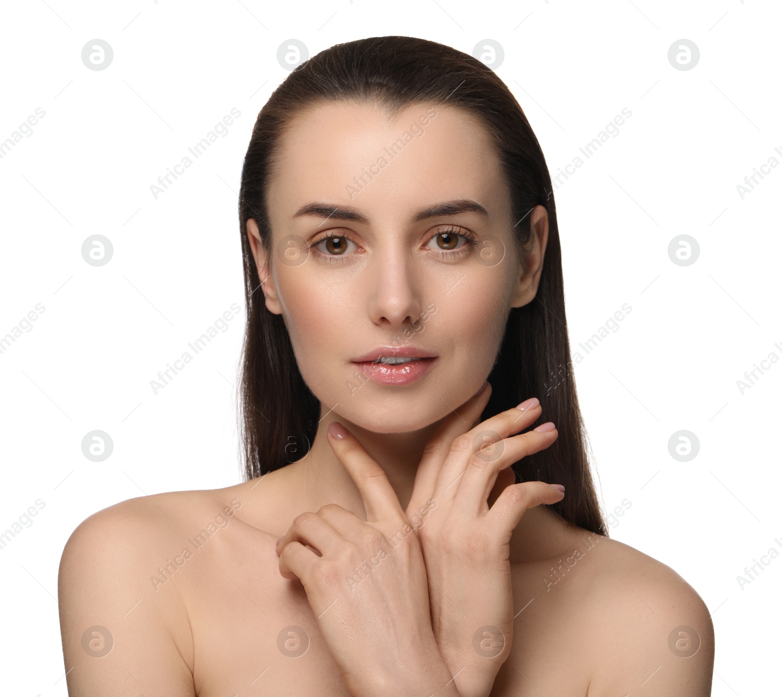 Photo of Portrait of beautiful young woman on white background