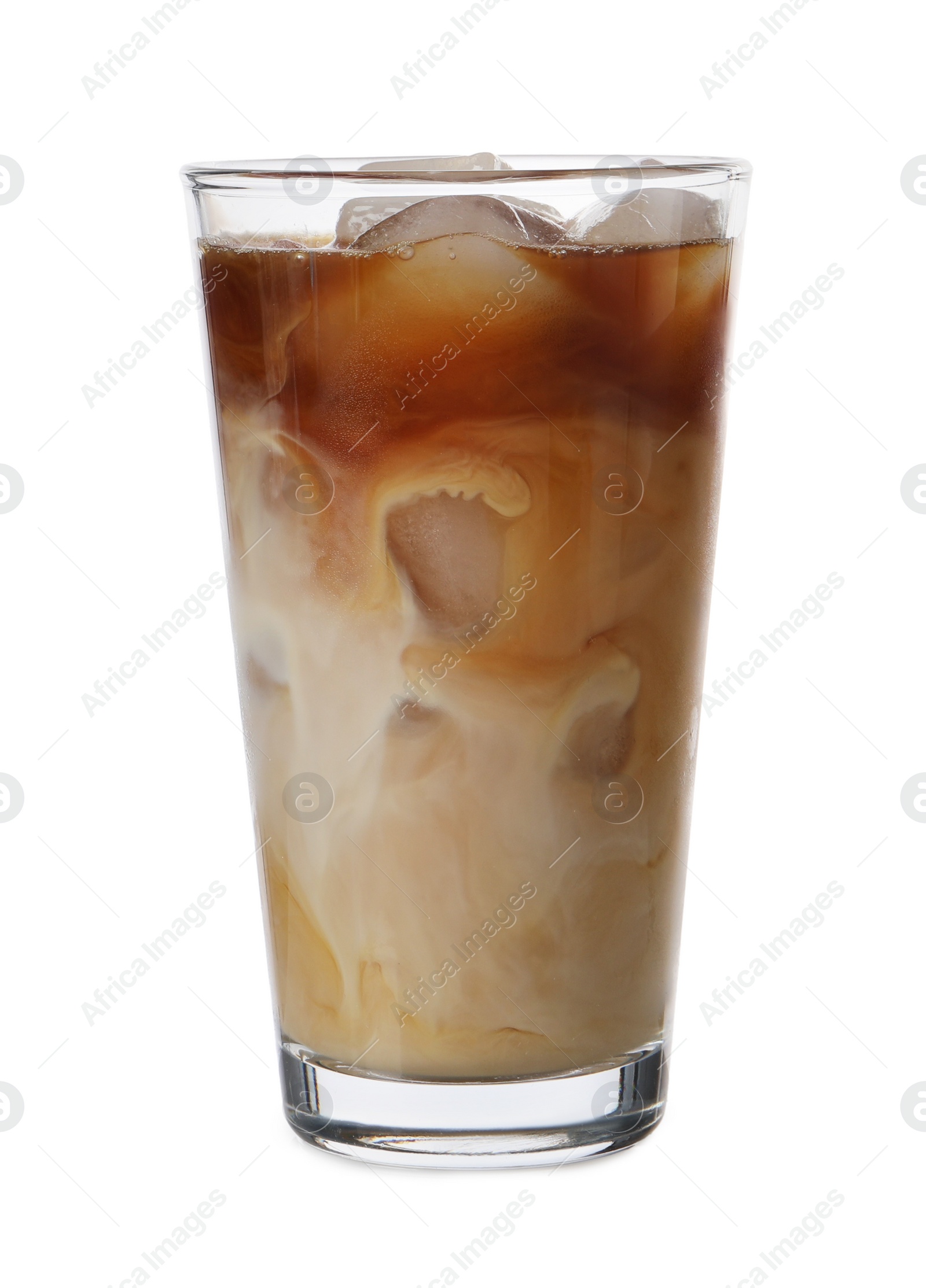 Photo of Tasty iced latte in glass isolated on white