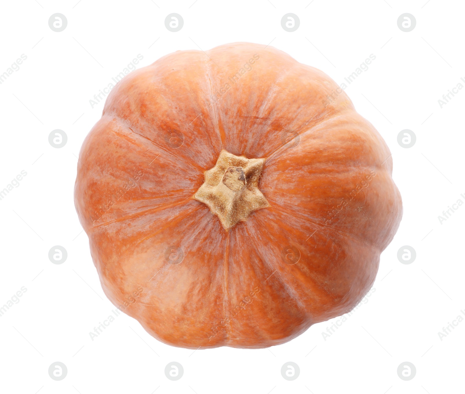 Photo of Fresh raw pumpkin isolated on white, top view. Organic plant