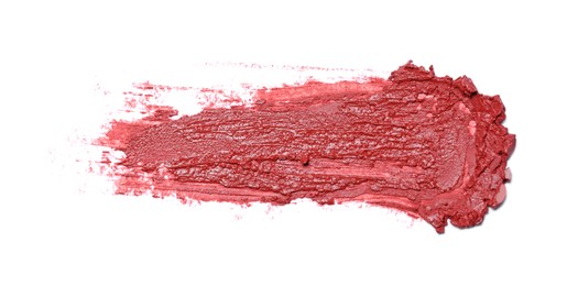 Smear of bright lipstick on white background, top view