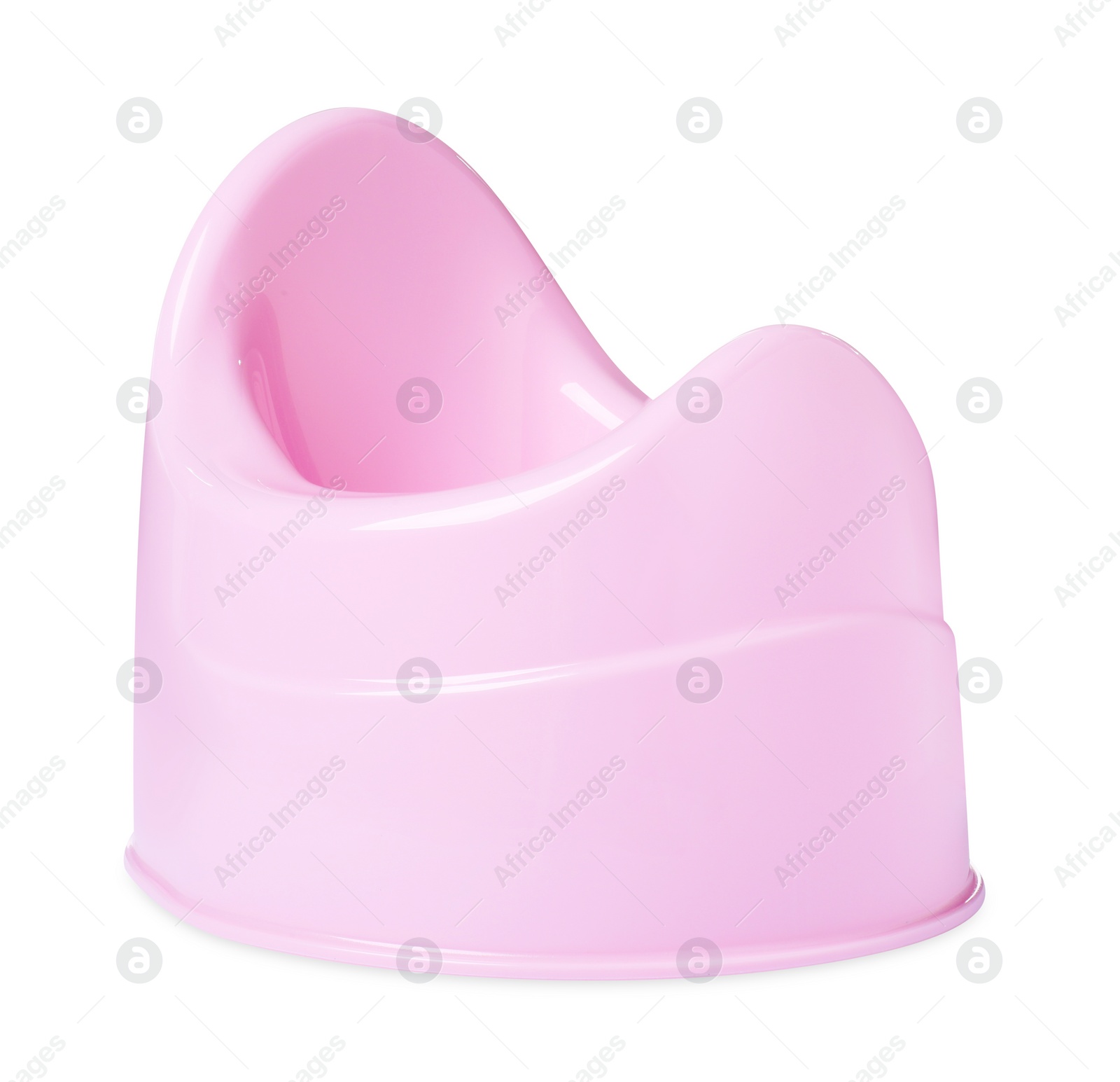 Photo of Pink baby potty isolated on white. Toilet training