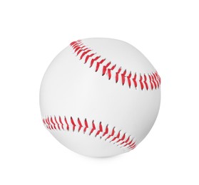 Photo of One baseball ball with stitches isolated on white