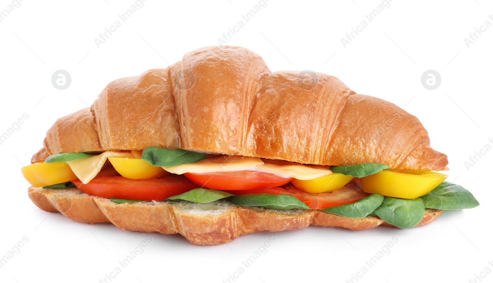 Photo of Tasty vegetarian croissant sandwich isolated on white