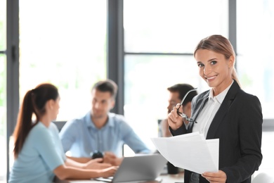 Office employees having business training at workplace