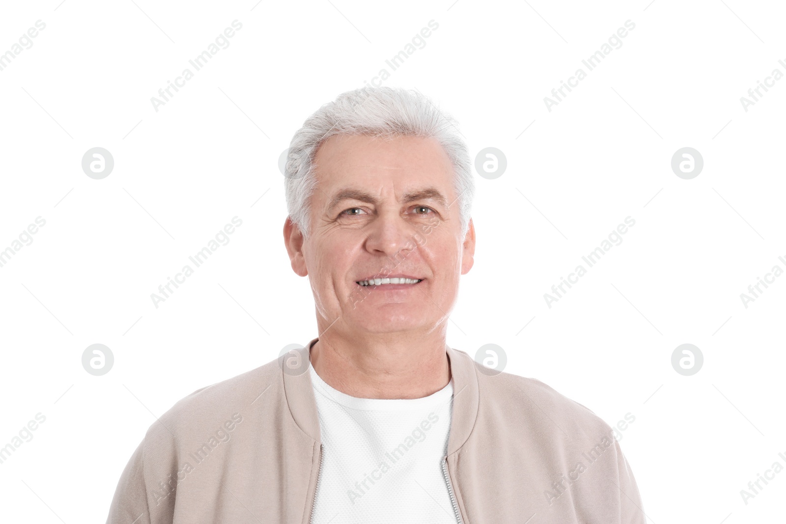 Photo of Portrait of handsome mature man on white background