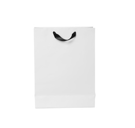 Photo of Paper shopping bag isolated on white. Mock up for design