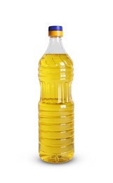 Bottle of cooking oil on white background