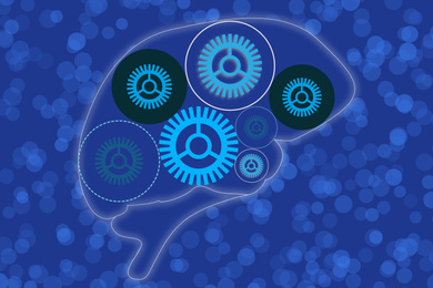 Illustration of Machine learning concept.  brain on blue background