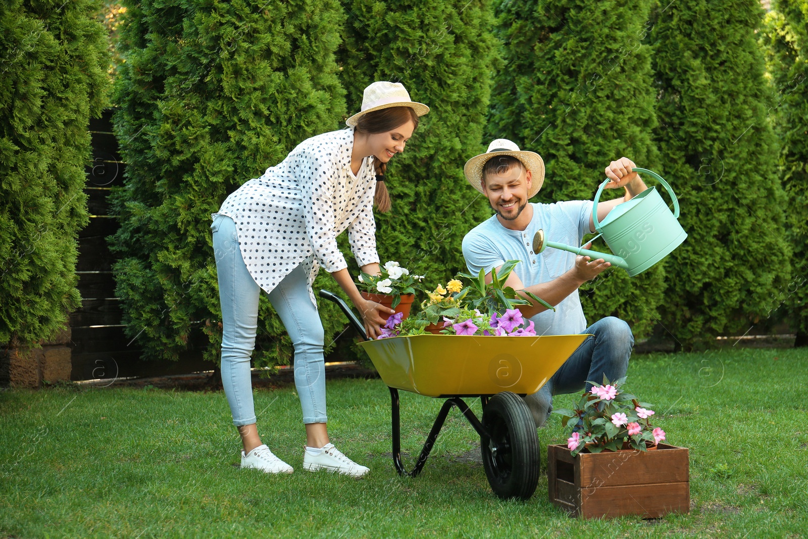 Photo of Happy couple working together in green garden