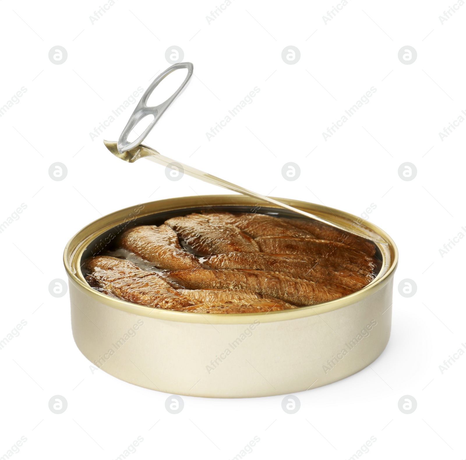 Photo of One tin can of sprats isolated on white