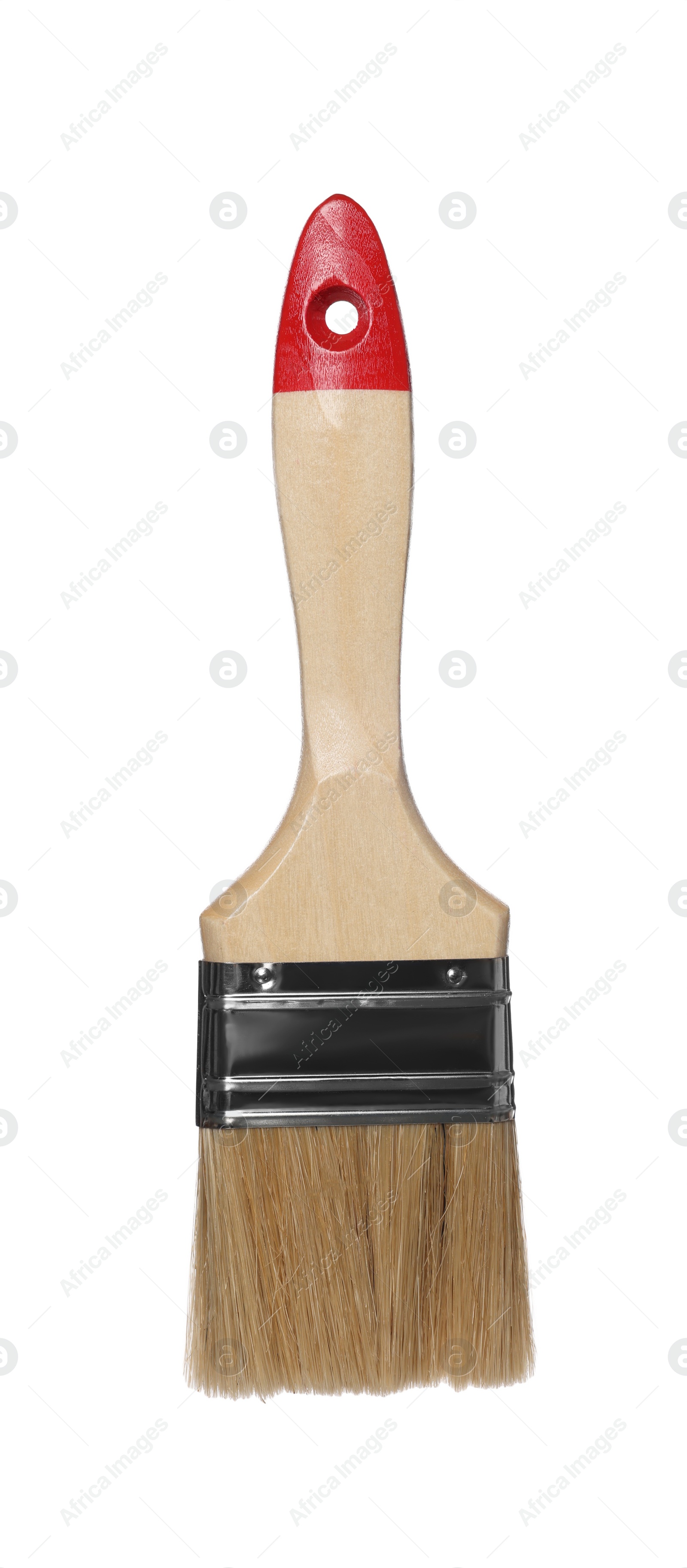 Photo of Paint brush with wooden handle isolated on white