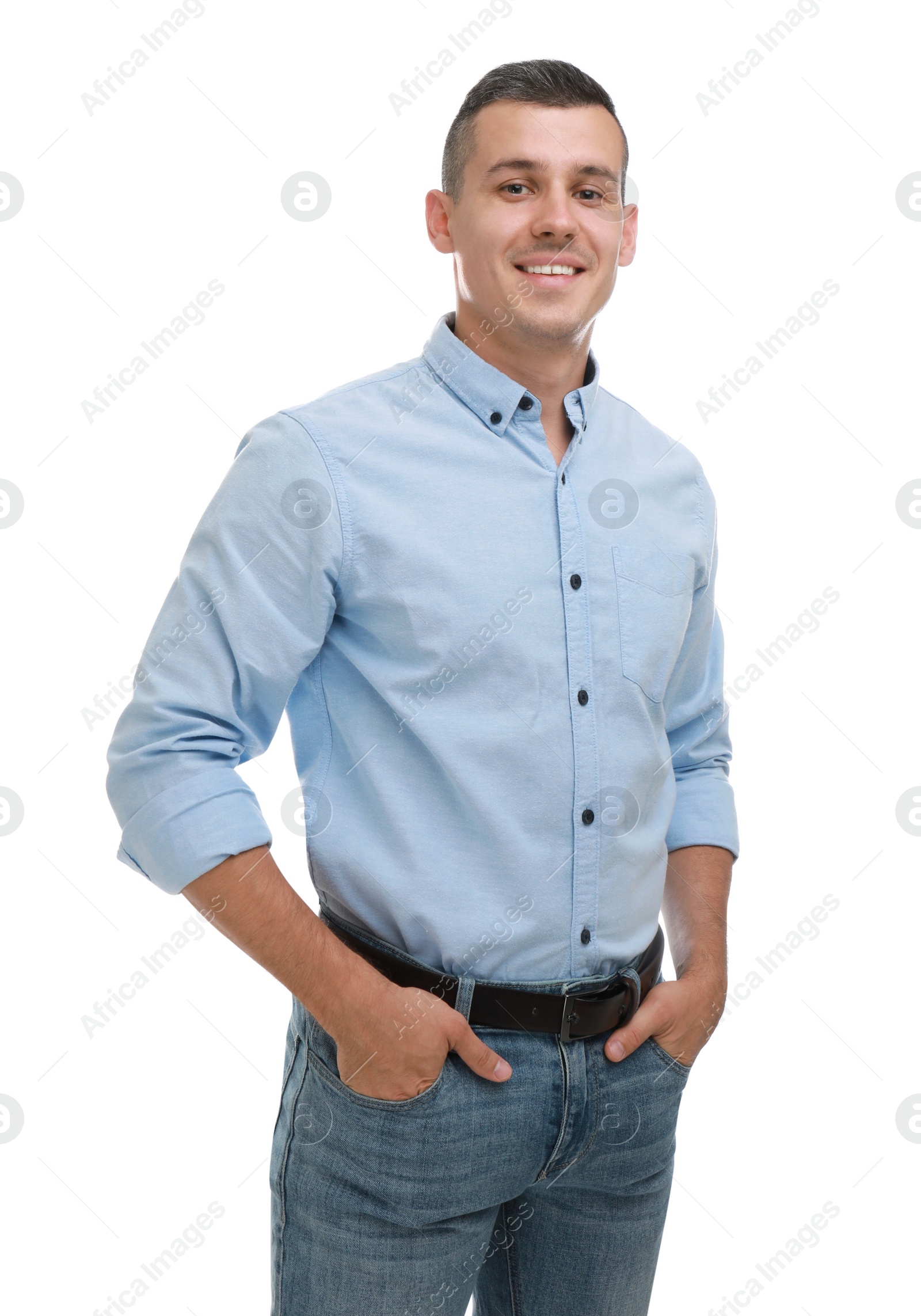 Photo of Portrait of handsome man on white background