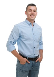 Portrait of handsome man on white background