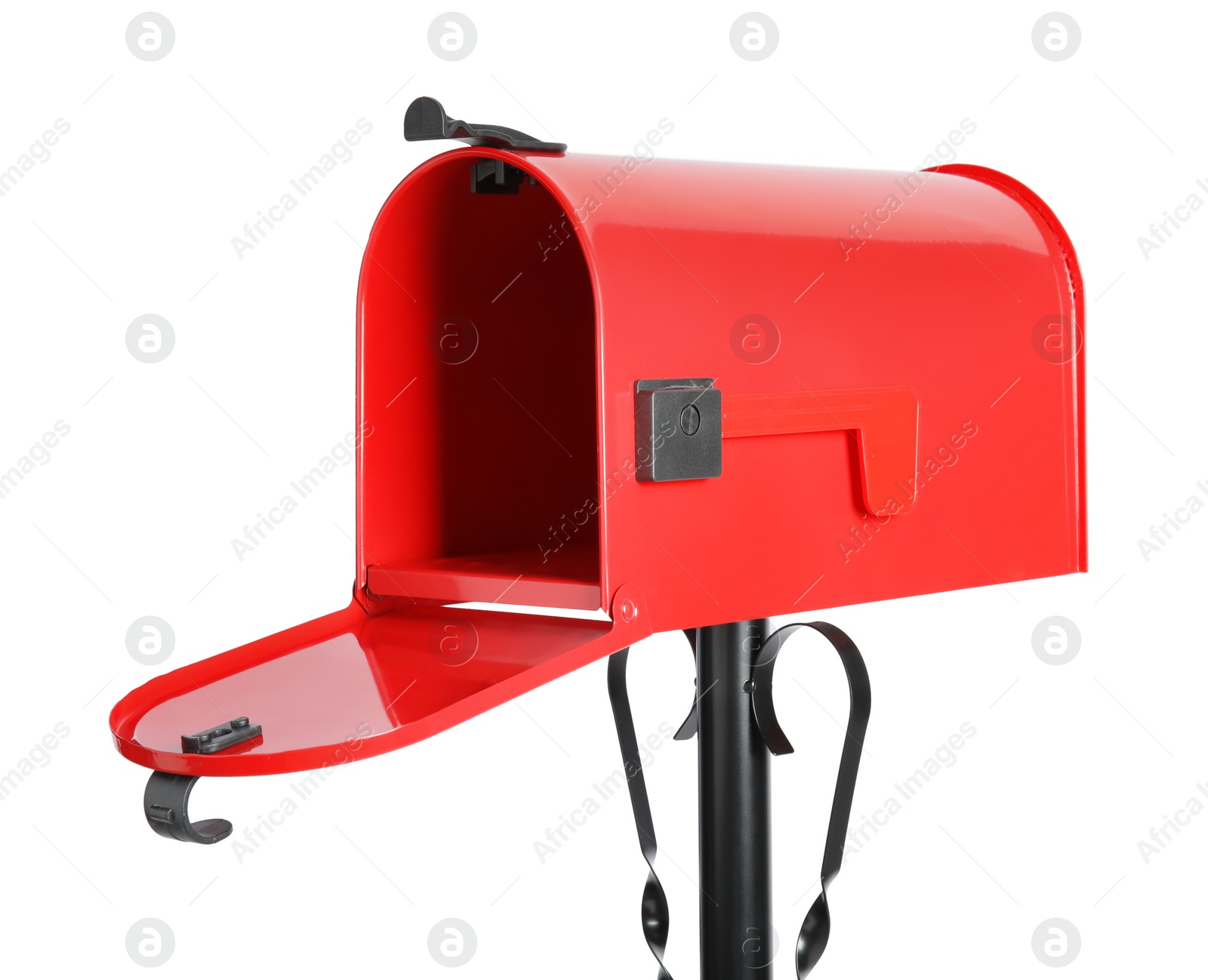 Photo of Open red letter box on white background