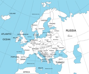 Political map of western Europe. Color illustration