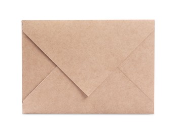 Photo of One kraft letter envelope on white background