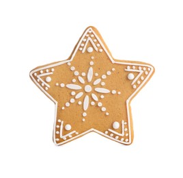 Tasty star shaped Christmas cookie isolated on white