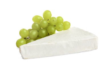 Photo of Brie cheese with grape isolated on white