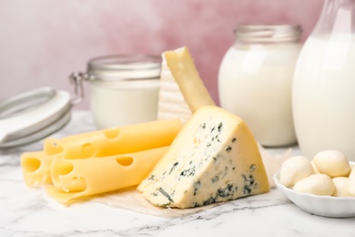 Different fresh dairy products on table