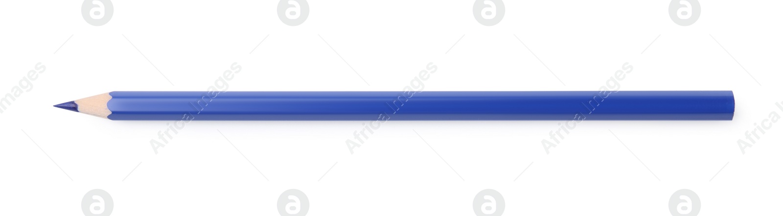 Photo of New blue wooden pencil isolated on white