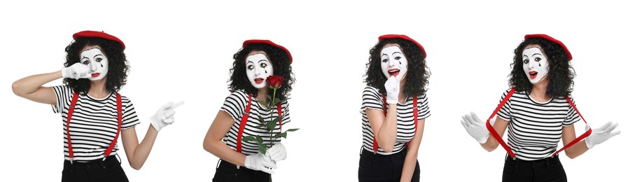 Image of Funny mime on white background, set of photos