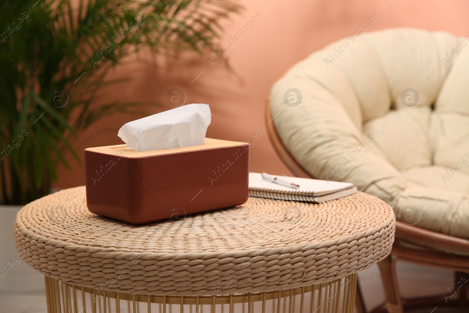 Photo of Box with paper tissues on table in room