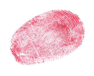 Fingerprint made with blood on white background, top view