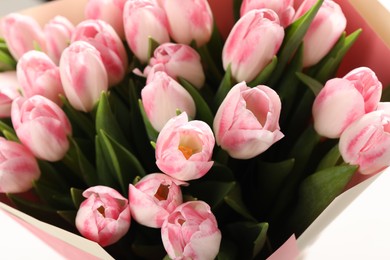 Beautiful bouquet of fresh pink tulips, closeup