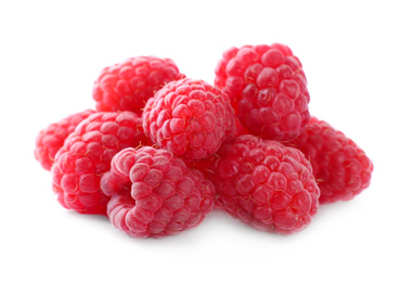 Photo of Delicious fresh ripe raspberries isolated on white