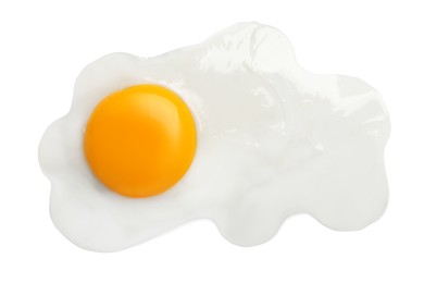 Image of Tasty fried chicken egg isolated on white, top view