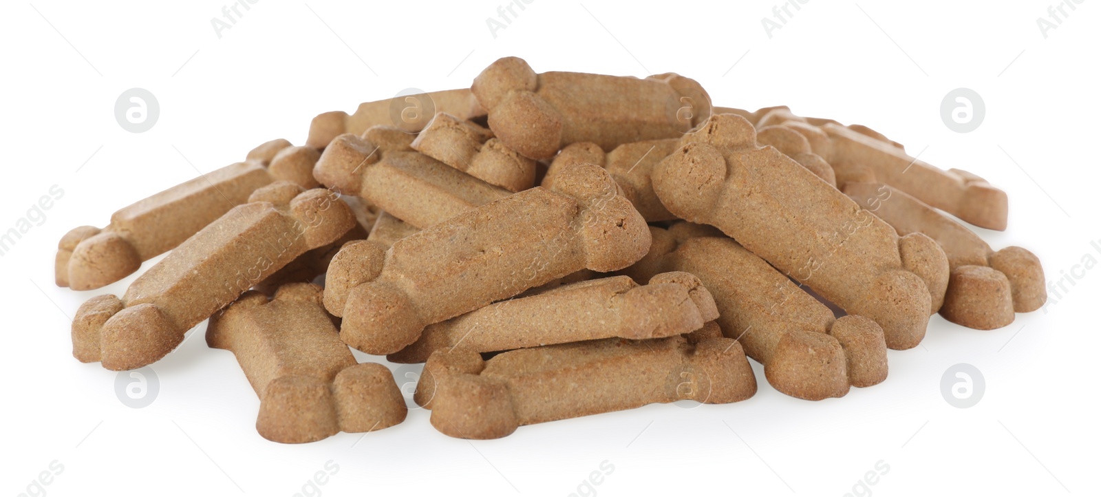 Photo of Bone shaped dog cookies on white background