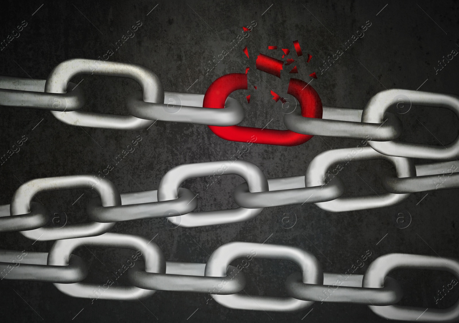 Image of Broken metal chain on black background. Freedom concept 