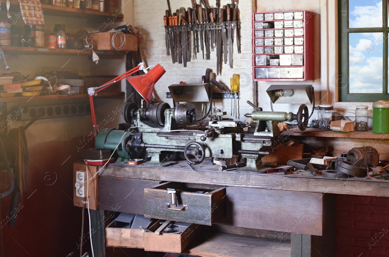 Photo of Many different repairing retro tools at workshop