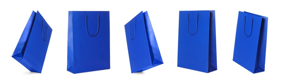 Blue shopping bag isolated on white, different sides