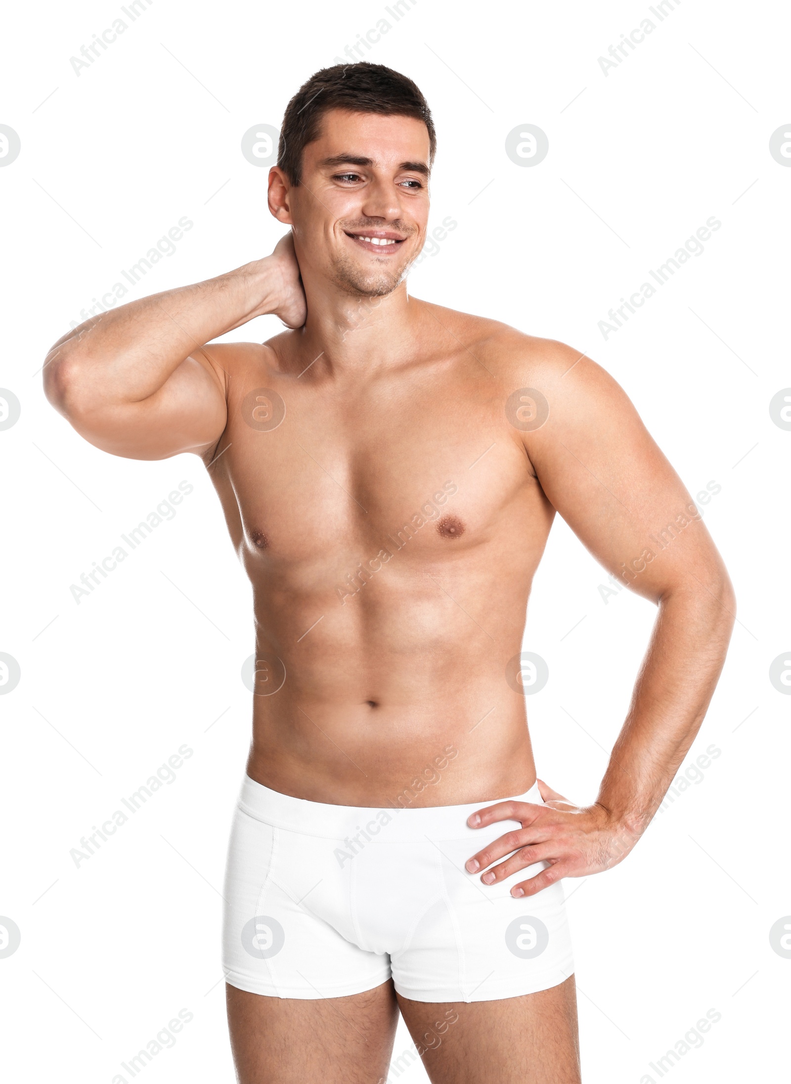 Photo of Man with sexy body on white background